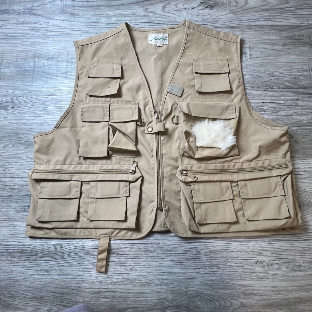 Ausable‎ Fishing Vest Mens XL Tan Multi-Pocket Utility Gorpcore Tactical Outdoor